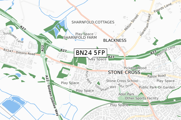 BN24 5FP map - small scale - OS Open Zoomstack (Ordnance Survey)