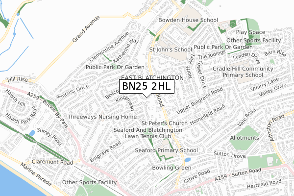 BN25 2HL map - small scale - OS Open Zoomstack (Ordnance Survey)