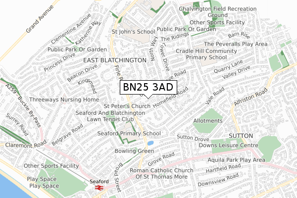 BN25 3AD map - small scale - OS Open Zoomstack (Ordnance Survey)