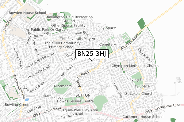 BN25 3HJ map - small scale - OS Open Zoomstack (Ordnance Survey)