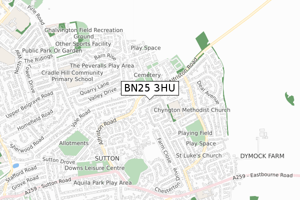 BN25 3HU map - small scale - OS Open Zoomstack (Ordnance Survey)