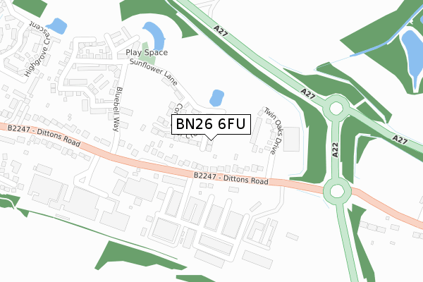 BN26 6FU map - large scale - OS Open Zoomstack (Ordnance Survey)