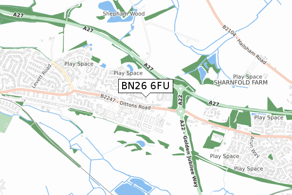 BN26 6FU map - small scale - OS Open Zoomstack (Ordnance Survey)