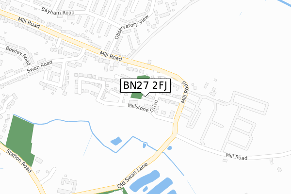 BN27 2FJ map - large scale - OS Open Zoomstack (Ordnance Survey)