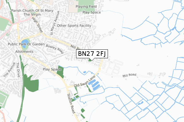 BN27 2FJ map - small scale - OS Open Zoomstack (Ordnance Survey)