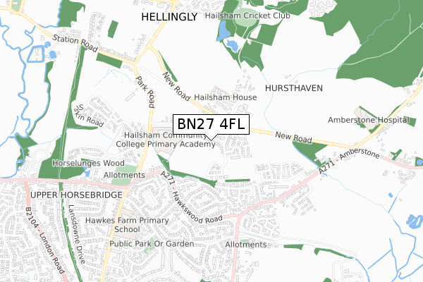 BN27 4FL map - small scale - OS Open Zoomstack (Ordnance Survey)