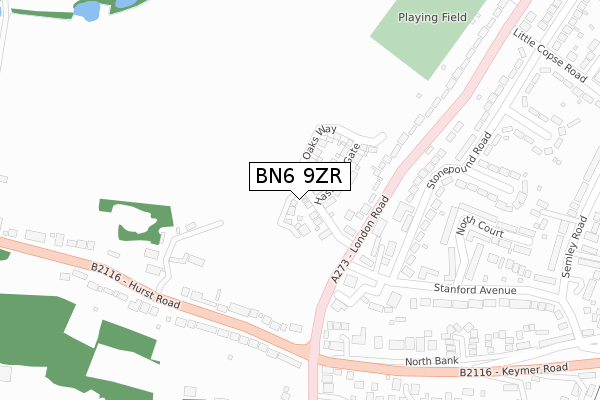 BN6 9ZR map - large scale - OS Open Zoomstack (Ordnance Survey)