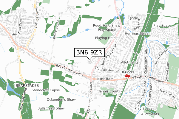 BN6 9ZR map - small scale - OS Open Zoomstack (Ordnance Survey)