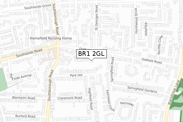 BR1 2GL map - large scale - OS Open Zoomstack (Ordnance Survey)