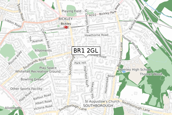 BR1 2GL map - small scale - OS Open Zoomstack (Ordnance Survey)