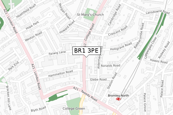 BR1 3PE map - large scale - OS Open Zoomstack (Ordnance Survey)