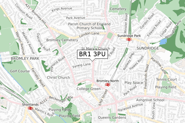 BR1 3PU map - small scale - OS Open Zoomstack (Ordnance Survey)