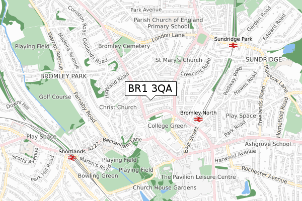 BR1 3QA map - small scale - OS Open Zoomstack (Ordnance Survey)