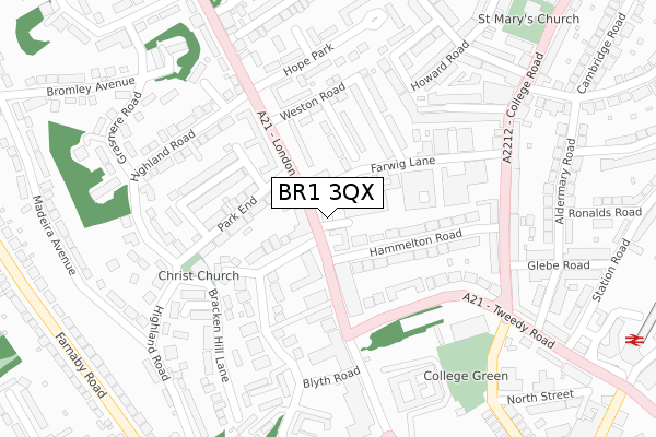 BR1 3QX map - large scale - OS Open Zoomstack (Ordnance Survey)