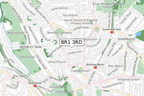 BR1 3RD map - small scale - OS Open Zoomstack (Ordnance Survey)