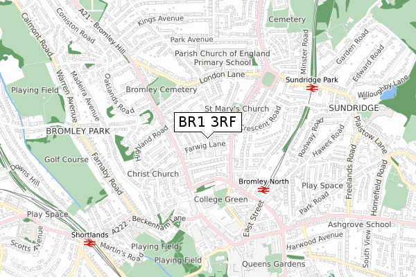 BR1 3RF map - small scale - OS Open Zoomstack (Ordnance Survey)