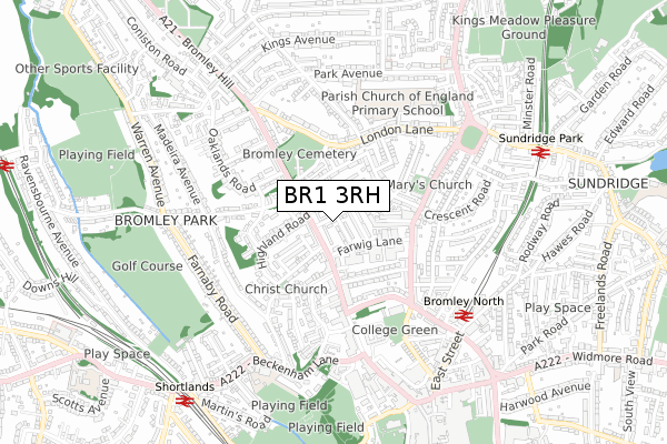 BR1 3RH map - small scale - OS Open Zoomstack (Ordnance Survey)