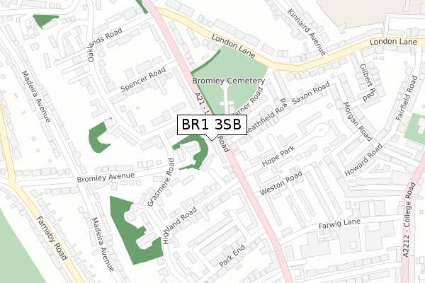 BR1 3SB map - large scale - OS Open Zoomstack (Ordnance Survey)