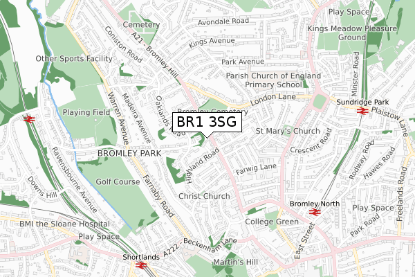 BR1 3SG map - small scale - OS Open Zoomstack (Ordnance Survey)