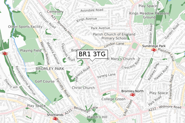 BR1 3TG map - small scale - OS Open Zoomstack (Ordnance Survey)