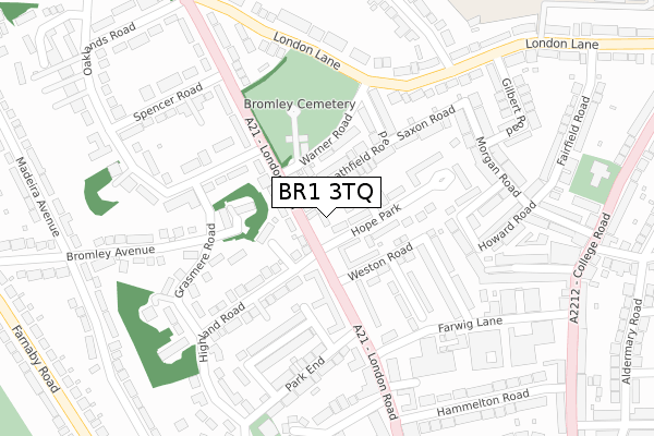 BR1 3TQ map - large scale - OS Open Zoomstack (Ordnance Survey)