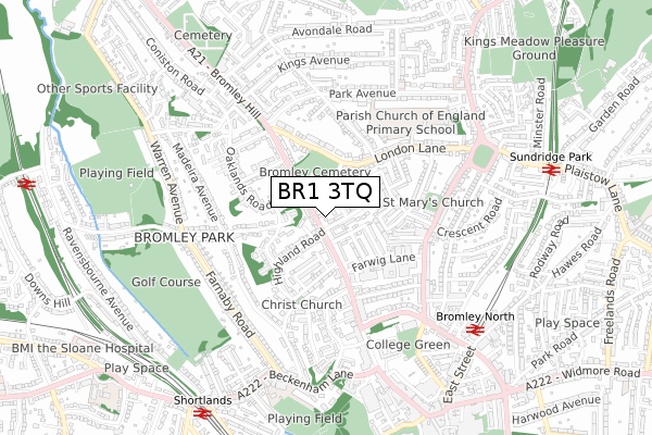 BR1 3TQ map - small scale - OS Open Zoomstack (Ordnance Survey)