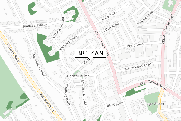 BR1 4AN map - large scale - OS Open Zoomstack (Ordnance Survey)