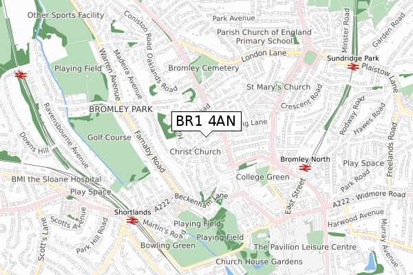 BR1 4AN map - small scale - OS Open Zoomstack (Ordnance Survey)