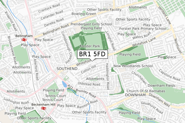 BR1 5FD map - small scale - OS Open Zoomstack (Ordnance Survey)