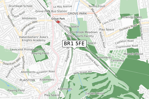 BR1 5FE map - small scale - OS Open Zoomstack (Ordnance Survey)