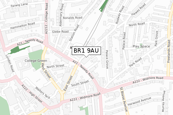 BR1 9AU map - large scale - OS Open Zoomstack (Ordnance Survey)