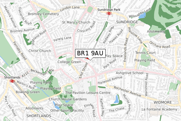 BR1 9AU map - small scale - OS Open Zoomstack (Ordnance Survey)