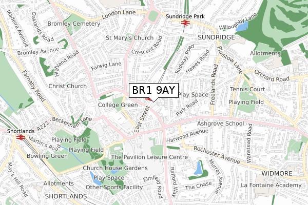 BR1 9AY map - small scale - OS Open Zoomstack (Ordnance Survey)