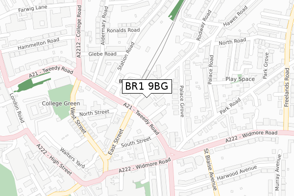 BR1 9BG map - large scale - OS Open Zoomstack (Ordnance Survey)