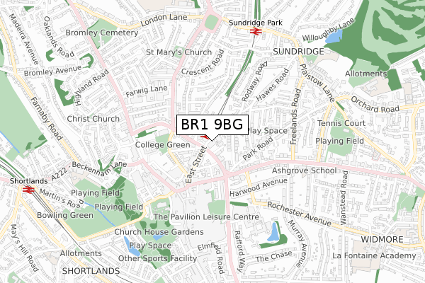 BR1 9BG map - small scale - OS Open Zoomstack (Ordnance Survey)