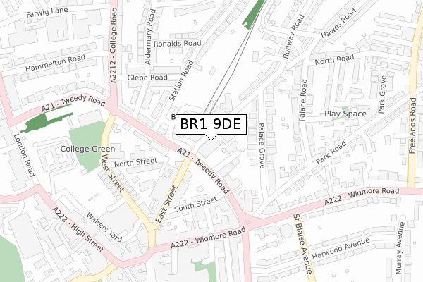 BR1 9DE map - large scale - OS Open Zoomstack (Ordnance Survey)