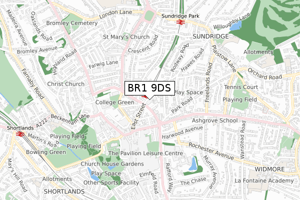 BR1 9DS map - small scale - OS Open Zoomstack (Ordnance Survey)