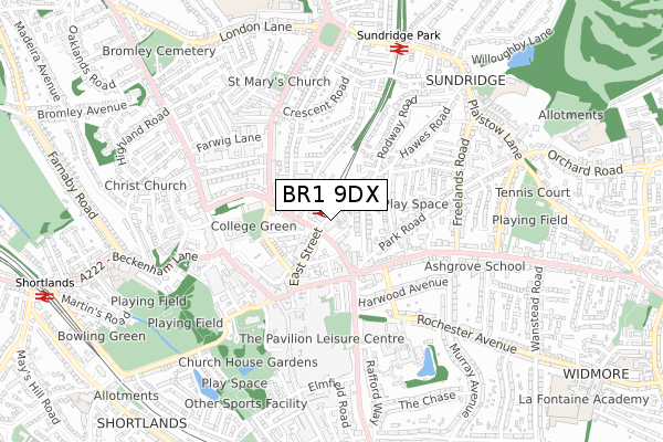 BR1 9DX map - small scale - OS Open Zoomstack (Ordnance Survey)