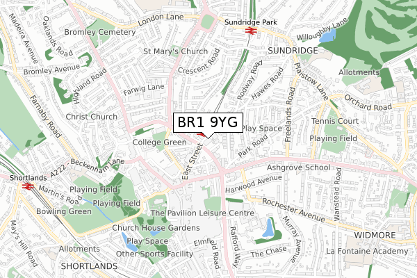 BR1 9YG map - small scale - OS Open Zoomstack (Ordnance Survey)