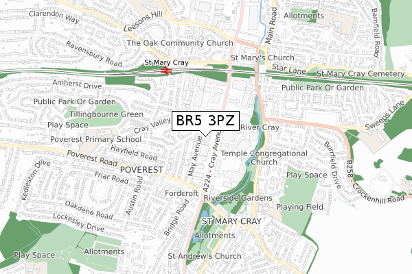 BR5 3PZ map - small scale - OS Open Zoomstack (Ordnance Survey)