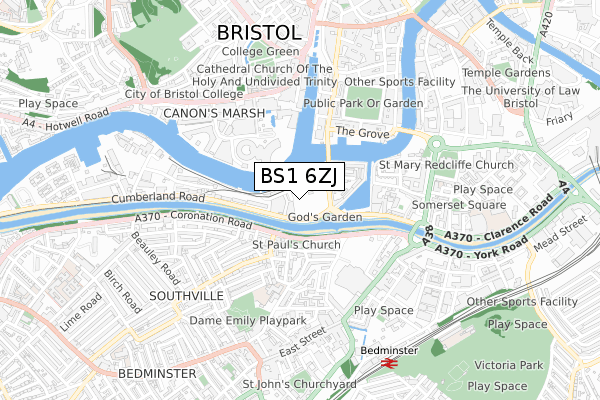 BS1 6ZJ map - small scale - OS Open Zoomstack (Ordnance Survey)