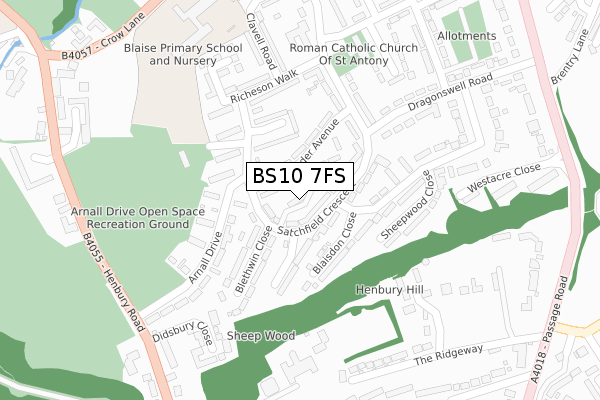 BS10 7FS map - large scale - OS Open Zoomstack (Ordnance Survey)