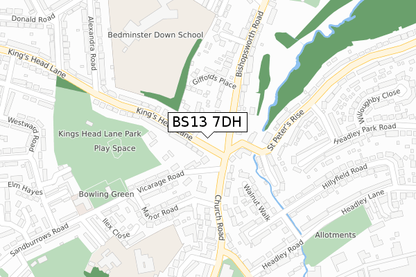 BS13 7DH map - large scale - OS Open Zoomstack (Ordnance Survey)