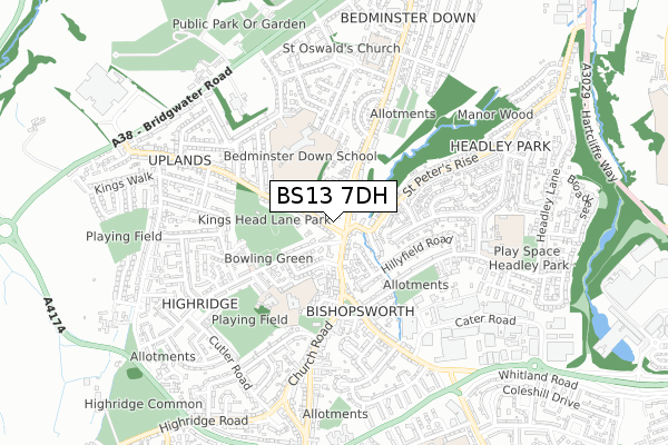 BS13 7DH map - small scale - OS Open Zoomstack (Ordnance Survey)