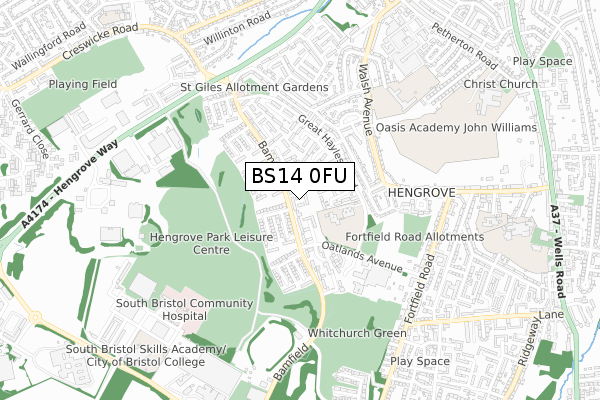 BS14 0FU map - small scale - OS Open Zoomstack (Ordnance Survey)