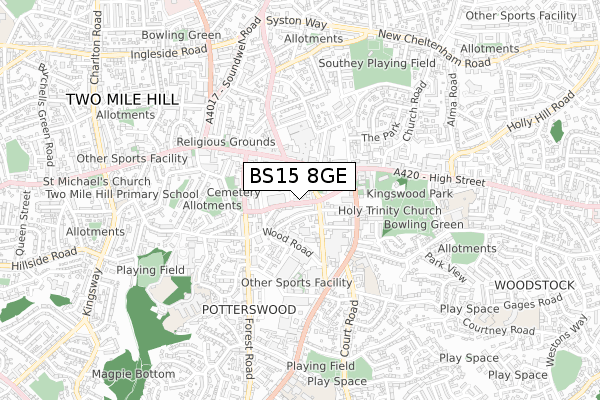 BS15 8GE map - small scale - OS Open Zoomstack (Ordnance Survey)