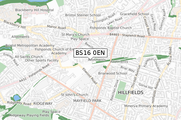 BS16 0EN map - small scale - OS Open Zoomstack (Ordnance Survey)