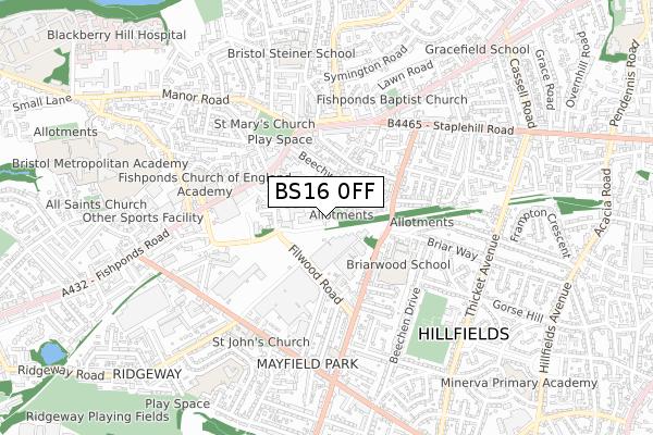 BS16 0FF map - small scale - OS Open Zoomstack (Ordnance Survey)