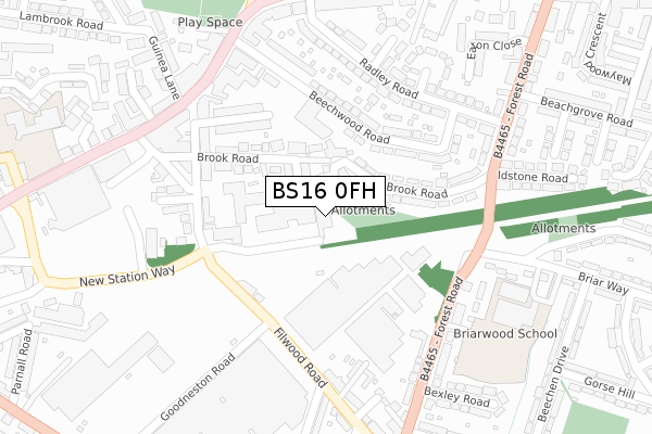 BS16 0FH map - large scale - OS Open Zoomstack (Ordnance Survey)