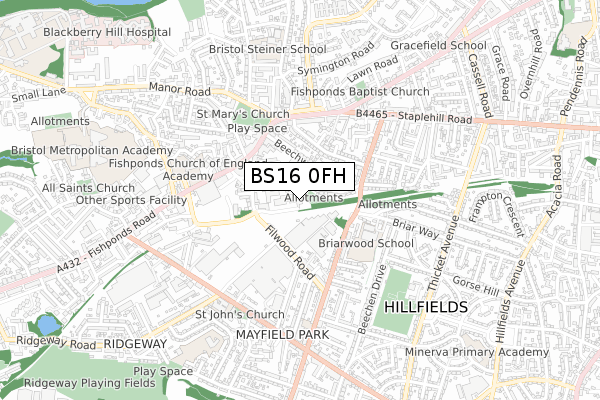 BS16 0FH map - small scale - OS Open Zoomstack (Ordnance Survey)